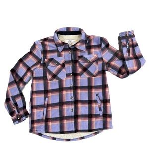 Sage Collective Jacket Womens Size S Purple Plaid Fleece Sherpa Lined Button Up